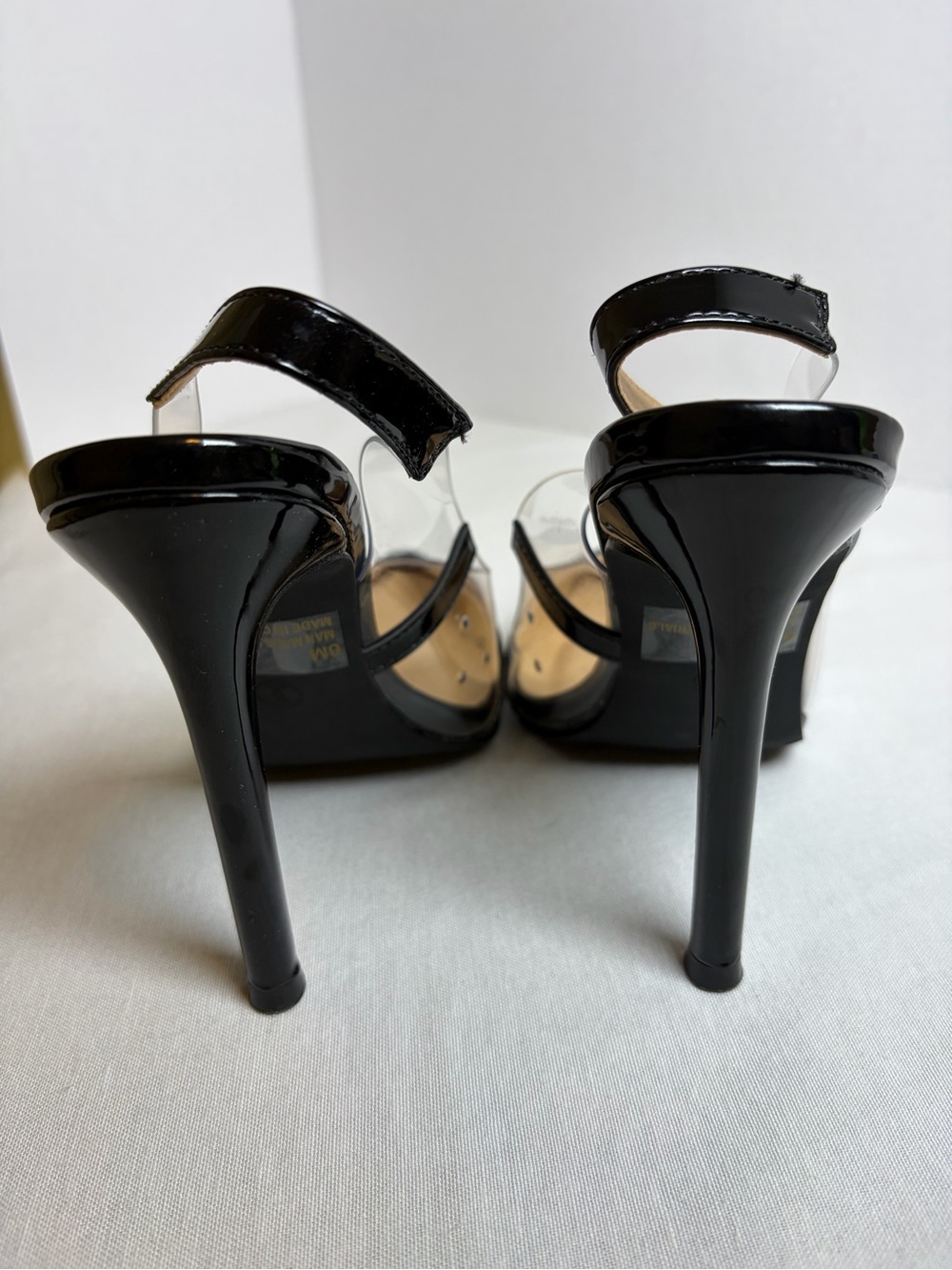Fashion Nova Dare You Clear PVC Slingback Pumps Black Pointed Toe Heels Size 6 - Picture 5 of 10